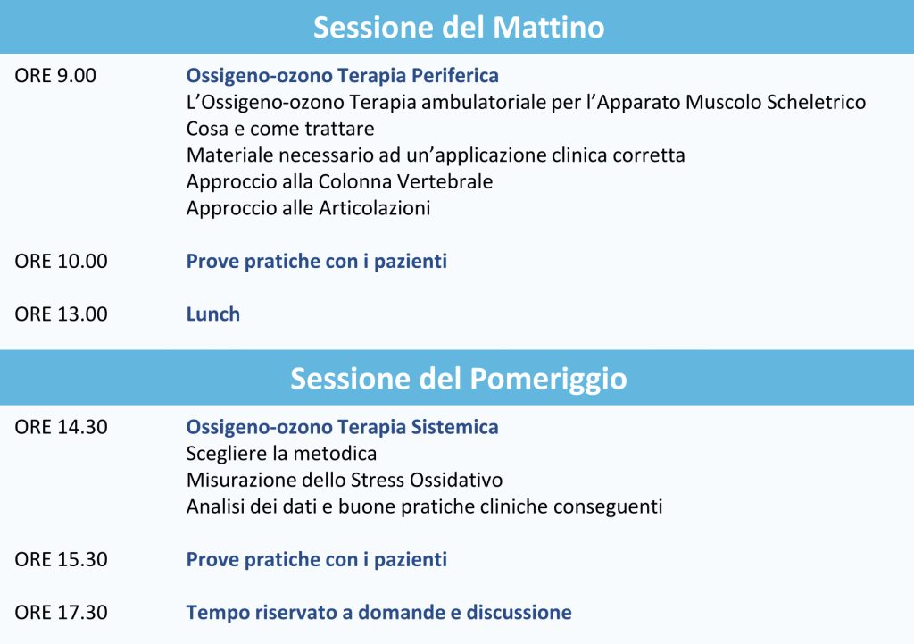 Corso pratico di Ossigeno Ozono terapia - programma